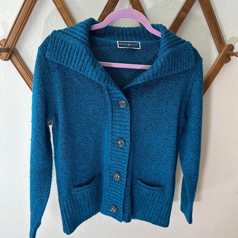 Karen Scott Teal Button-Up Cardigan